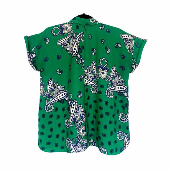 Zara Basic Green Paisley Top Button Down Small - Picture 8 of 8